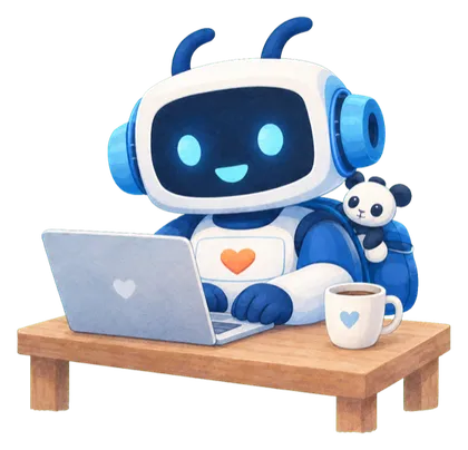 Tomo at a laptop with a cup of coffee